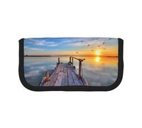 NBHDZENGW Lake Under Sunset Grande trousse à crayons en toile avec poche en maille, motif blocs de couleurs (bordure noire) - Trousse de maquillage pour voyage scolaire