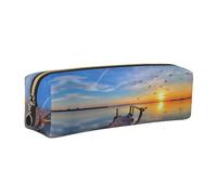 NBHDZENGW Lake Under Sunset Trousse à crayons en cuir avec fermeture éclair lisse, élégante et durable pour l'école, le bureau, les voyages - Porte-papeterie léger avec impression complète, doré