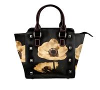 NBHDZENGW Late Night Flowers Sac à bandoulière en cuir véritable satiné avec clous et imprimé sur toute la surface, sangle amovible réglable, sac fourre-tout élégant et spacieux pour femme