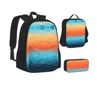NBHDZENGW Lot de 3 sacs à dos imprimés en tissu Oxford 600D pour ordinateur portable avec sac à déjeuner isotherme et trousse à crayons - Sac à dos multifonction réglable