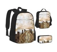 NBHDZENGW Lot de 3 sacs à dos imprimés en tissu Oxford 600D pour ordinateur portable avec sac à déjeuner isotherme et trousse à crayons - Sac à dos multifonction réglable