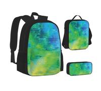 NBHDZENGW Lot de 3 sacs à dos imprimés géométriques et abstraits, en tissu Oxford 600D pour ordinateur portable avec sac à déjeuner isotherme, trousse à crayons, sac à dos multifonction réglable pour