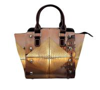 NBHDZENGW Louvre Museum In Paris Sac à bandoulière en cuir véritable satiné avec clous et imprimé sur toute la surface, sangle amovible réglable, sac fourre-tout élégant et spacieux pour femme