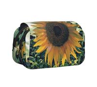 NBHDZENGW Magnifique trousse à crayons double couche avec couvercle à rabat en tissu polyester de qualité supérieure, motif imprimé tournesol, idéale pour l'école, les voyages