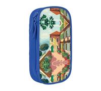 NBHDZENGW Mediterranean Summer Trousse à crayons double couche de grande capacité avec imprimé personnalisé en polyester durable pour l'école, le bureau, les voyages, les fournitures artistiques et le