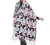 NBHDZENGW Moo Love Écharpe de luxe en flanelle à franges en peau de vache avec cœurs, châle surdimensionné imprimé, imitation cachemire ultra doux, 190,6 x 68,6 cm, accessoire de mode toutes saisons