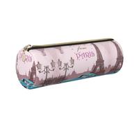 NBHDZENGW Paris Tower Trousse cylindrique de grande capacité en PVC avec fermeture éclair lisse Motif voiture ancienne, doré, Taille unique, Trousse à crayons