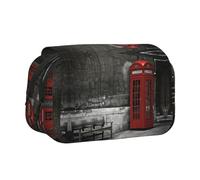 NBHDZENGW Phone Booth in London Streets Trousse à crayons double couche en tissu polyester de qualité supérieure Motif imprimé Idéal pour l'école, les voyages