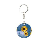 NBHDZENGW Porte-clés rond en aluminium avec motif tournesol avec impression complète, porte-clés photo personnalisé pour homme et femme