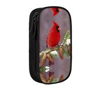 NBHDZENGW Red Bird On Branch Trousse à crayons double couche de grande capacité en polyester durable imprimé personnalisé pour l'école, le bureau, les voyages, fournitures artistiques et maquillage