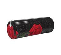 NBHDZENGW Red Rose Under Moon Trousse cylindrique de grande capacité en cuir imprimé en PVC avec fermeture éclair lisse et pochette ronde, Argenté., Taille unique, Trousse à crayons