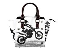 NBHDZENGW Rider Racing Car Sac à bandoulière en cuir véritable satiné avec clous et imprimé sur toute la surface, sangle amovible réglable, sac fourre-tout élégant et spacieux pour femme