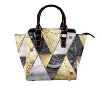 NBHDZENGW Sac à bandoulière géométrique marbré en cuir véritable satiné avec clous et imprimé sur toute la surface, sangle amovible réglable, sac fourre-tout élégant et spacieux pour femme