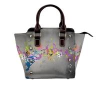 NBHDZENGW Sac à bandoulière musical en cuir véritable satiné avec clous et imprimé sur toute la surface, sangle amovible réglable, sac fourre-tout élégant et spacieux pour femme