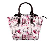 NBHDZENGW Sac à bandoulière Paris Tour Eiffel France en cuir véritable satiné avec clous et imprimé sur toute la surface, sangle amovible réglable, sac fourre-tout élégant et spacieux pour femme