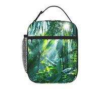 NBHDZENGW Sac à déjeuner isotherme avec poignée amovible, motif feuilles de palmier tropicales avec poches latérales avant, doublure étanche, idéal pour le travail, l'école, le bureau, les voyages