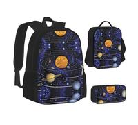 NBHDZENGW Solar Galaxy Lot de 3 sacs à dos imprimés en tissu Oxford 600D pour ordinateur portable avec sac à déjeuner isotherme et trousse à crayons, sac à dos multifonction réglable