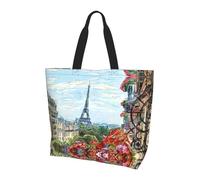 NBHDZENGW Street In Paris Town Grand sac fourre-tout pour femme, sac de courses en polyester résistant à l'eau avec bandoulière unique, sac fourre-tout spacieux et léger pour tous les jours