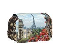 NBHDZENGW Street in Paris Town Trousse à crayons double couche en tissu polyester de qualité supérieure Motif imprimé Idéal pour l'école, les voyages