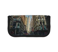 NBHDZENGW Streets of New York City Grande trousse à crayons en toile avec poche en maille, motif blocs de couleurs (bordure noire) - Trousse de maquillage pour voyage scolaire