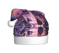 NBHDZENGW The Old Hollywood Chapeau de Noël pour adultes avec pompon imprimé sur toute la surface Chapeau de Père Noël en polaire pour fête de Noël, doux, durable, couleurs résistantes, taille