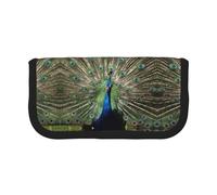 NBHDZENGW The Peacock Grande trousse à crayons en toile avec poche en maille, motif blocs de couleurs (bordure noire) - Trousse de maquillage pour voyage scolaire