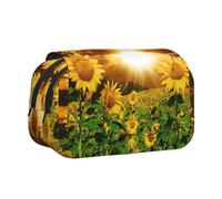 NBHDZENGW Trousse à crayons double couche à rabat avec motif tournesols sous nuages - Grande capacité - Tissu polyester de qualité supérieure - Motif imprimé - Idéal pour l'école, les voyages