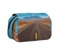 NBHDZENGW Trousse à crayons double couche avec couvercle à rabat « Freeway Highway Road in The Desert » - Tissu polyester de qualité supérieure - Motif imprimé complet - Idéal pour l'école, les