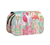 NBHDZENGW Trousse à crayons double couche avec deux flamants roses rouges - Tissu polyester de qualité supérieure - Motif imprimé complet - Idéal pour l'école, les voyages