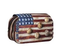 NBHDZENGW Trousse à crayons double couche avec drapeau américain et baseball - Tissu polyester de qualité supérieure - Motif imprimé complet - Idéal pour l'école, les voyages