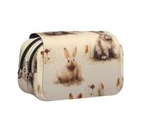 NBHDZENGW Trousse à crayons double couche avec fond lapin - Tissu polyester de qualité supérieure - Motif imprimé complet - Idéal pour l'école, les voyages