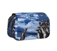 NBHDZENGW Trousse à crayons double couche avec imprimé pingouin - Tissu polyester de qualité supérieure - Motif imprimé - Idéal pour l'école, les voyages