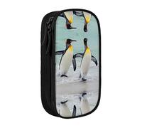 NBHDZENGW Trousse à crayons double couche avec motif pingouin mignon de grande capacité, organiseur en polyester durable imprimé personnalisé pour l'école, le bureau, les voyages, les fournitures