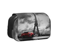 NBHDZENGW Trousse à crayons double couche avec motif voiture rouge devant la Tour Eiffel - Grande capacité - Tissu polyester de qualité supérieure - Motif imprimé complet - Idéal pour l'école, les