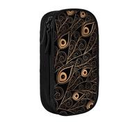 NBHDZENGW Trousse à crayons double couche avec plumes dorées, organiseur en polyester durable imprimé personnalisé pour l'école, le bureau, les voyages, fournitures artistiques, maquillage, Noir