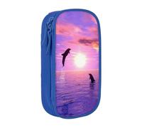 NBHDZENGW Trousse à crayons double couche de grande capacité, motif dauphins coucher de soleil, organiseur durable en polyester pour l'école, le bureau, les voyages, fournitures artistiques