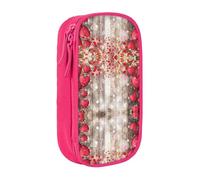 NBHDZENGW Trousse à crayons double couche en polyester durable avec motif cœur rouge pour l'école, le bureau, les voyages, les fournitures artistiques et le maquillage, rose, Taille unique, Organiseur