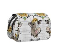 NBHDZENGW Trousse à crayons double couche en tissu polyester de qualité supérieure, motif imprimé vache, tournesol, idéale pour l'école, les voyages