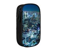 NBHDZENGW Trousse à crayons double couche Tokyo City - Grande capacité - Imprimé personnalisé - Durable - Pour l'école, le bureau, les voyages, les fournitures artistiques et le maquillage, Noir