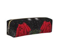 NBHDZENGW Trousse à crayons en cuir avec fermeture éclair lisse, élégante et durable pour l'école, le bureau, les voyages - Motif rose rouge, doré, Taille unique, Organiseur de sac