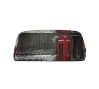 NBHDZENGW Trousse à crayons en cuir avec fermeture éclair lisse, élégante et durable pour l'école, le bureau, les voyages - Motif cabine téléphonique dans les rues de Londres, doré, Taille unique