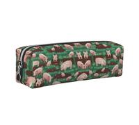 NBHDZENGW Trousse à crayons en cuir avec fermeture éclair lisse, élégante et durable pour l'école, le bureau, les voyages - Porte-papeterie imprimé complet - Motif cochons dans la ferme, Argenté