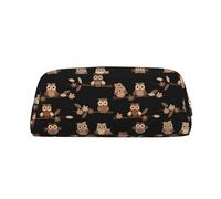 NBHDZENGW Trousse à crayons en cuir avec fermeture éclair lisse, élégante et durable pour l'école, le bureau, les voyages, motif chouettes marron, doré, Taille unique, Organiseur de sac