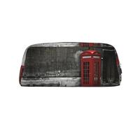 NBHDZENGW Trousse à crayons en cuir avec fermeture éclair lisse, élégante et durable pour l'école, le bureau, les voyages - Motif cabine téléphonique dans les rues de Londres, Argenté., Taille unique
