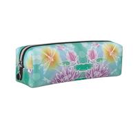 NBHDZENGW Trousse à crayons en cuir avec fermeture éclair lisse, élégante et durable pour l'école, le bureau, les voyages - Porte-papeterie imprimé complet - Motif lotus et libellule, Argenté., Taille