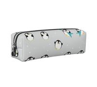 NBHDZENGW Trousse à crayons en cuir de pingouin mignon avec fermeture éclair lisse, élégante et durable pour l'école, le bureau, les voyages - Porte-papeterie léger avec impression complète, Argenté