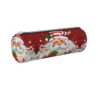 NBHDZENGW Trousse cylindrique de grande capacité en cuir imprimé avec fermeture éclair lisse et pochette ronde Motif Père Noël, Argenté., One Size, Trousse à crayons