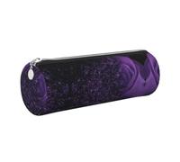 NBHDZENGW Trousse cylindrique de grande capacité en cuir imprimé avec fermeture éclair lisse et pochette ronde Motif rose violet, Argenté., One Size, Trousse à crayons