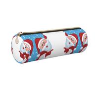 NBHDZENGW Trousse cylindrique de grande capacité en cuir imprimé avec fermeture éclair lisse et pochette ronde Motif Père Noël, doré, Taille unique, Trousse à crayons