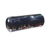 NBHDZENGW Trousse cylindrique de grande capacité en cuir imprimé avec fermeture éclair lisse et pochette ronde Motif Père Noël, Argenté., Taille unique, Trousse à crayons